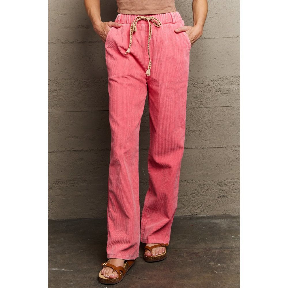 POL Leap Of Faith Corduroy Straight Fit Pants in Neon Pink